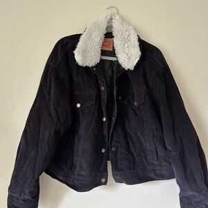 Levi's Black Corduroy Jacket with White Sherpa Collar